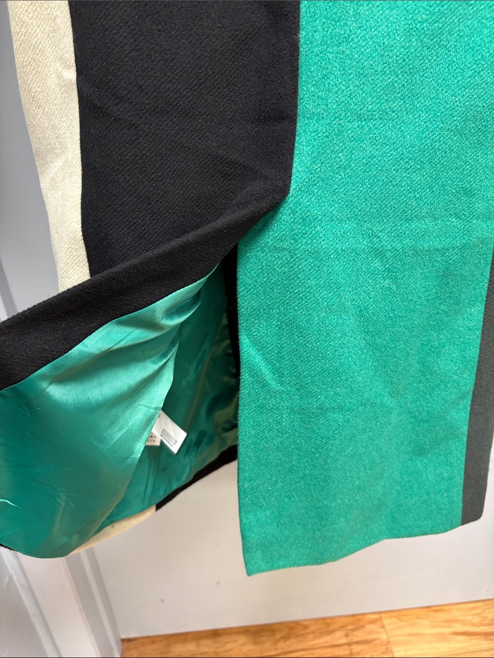 English Factory Colorblock Wool Blend Long Coat Green Black Cream S - Picture 7 of 15